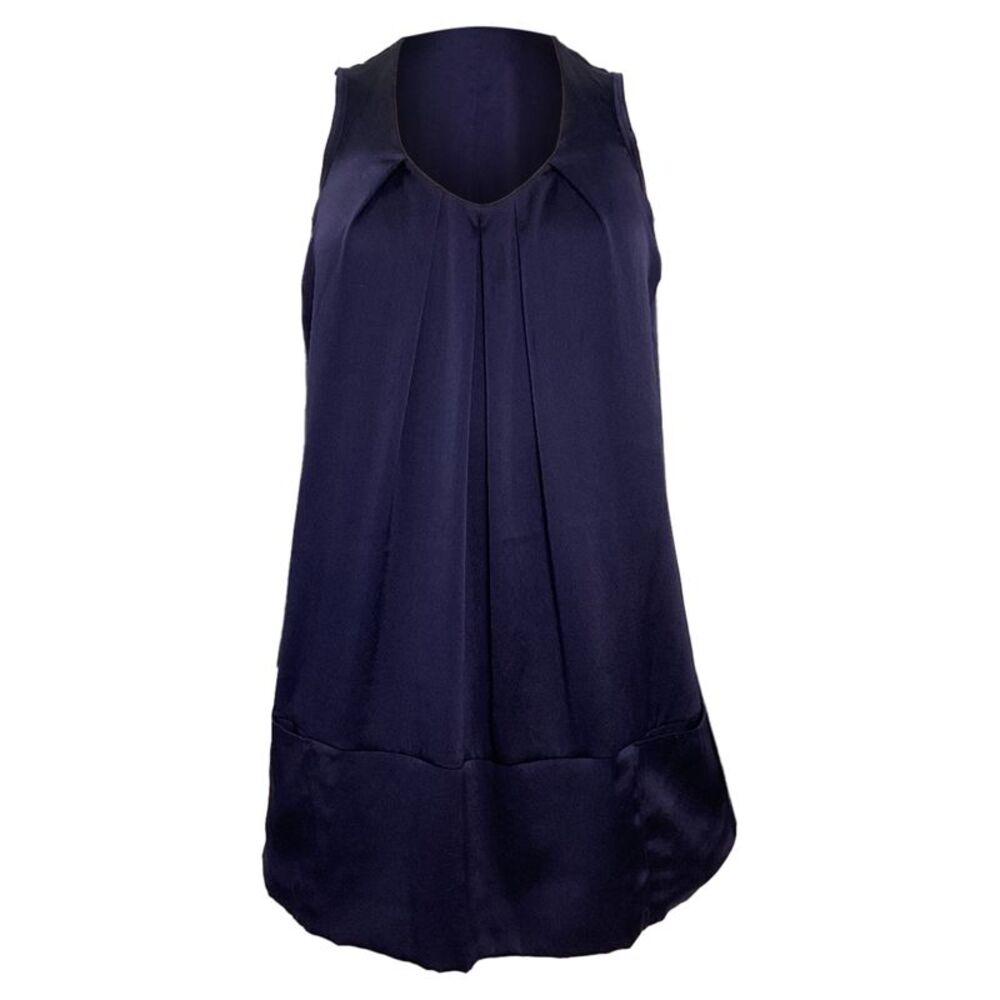 Brunello Cucinelli Pleated Sleeveless Top in Navy Blue Silk